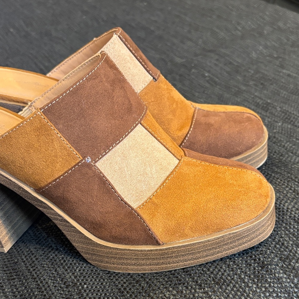 Universal Thread Tess Heels Mule Platform Patchwork Shoes - Brown - Womens 8.5 - Picture 12 of 12